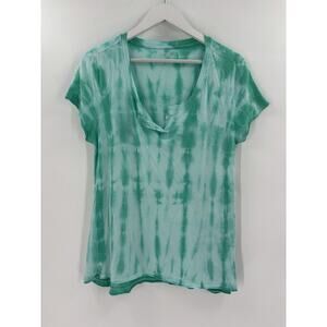 Calvin Klein T Shirt Womens Medium Blue Green Tie Dye Short Sleeves V Neck